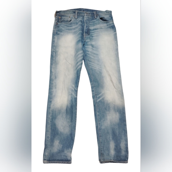 Rare Levi's 501 T Men's Tapered Button Fly Faded Jeans Leather Patch Size 34x32 - Picture 1 of 12